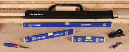 WORKPRO 3-Piece Spirit Level Set (12", 20", 40"), Level Set with Magnetic Torpedo Level, 45°/90°/180°Bubbles Measuring