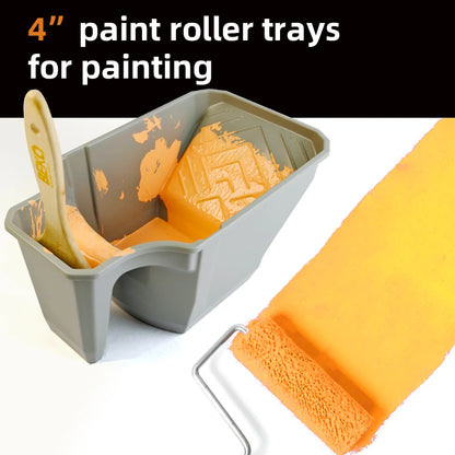 3-piece value pack 4" hand-held paint cup with paint brush card slot and roller brush bevel design, roller brush easy to match