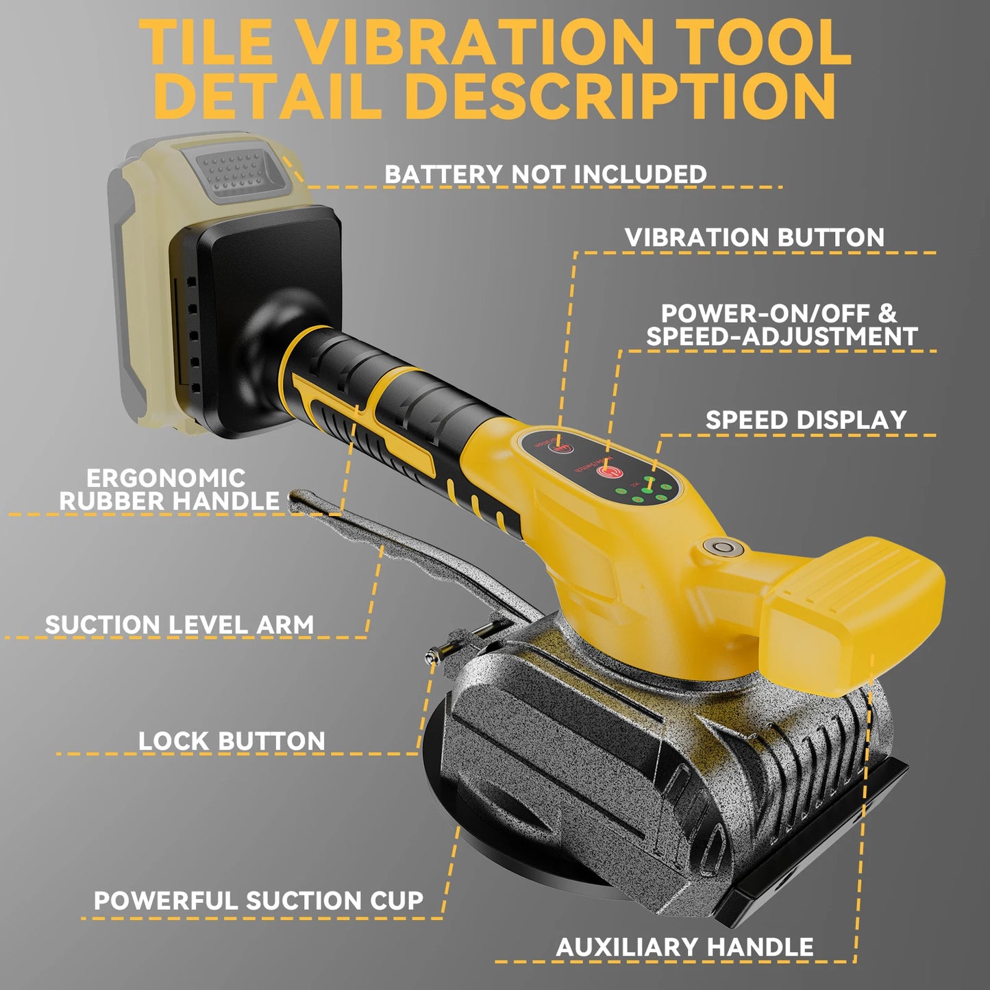 Tile Vibration Leveling Machine For DEWALT 18 Battery 5-SPEED Adjustable Tiler Vibrator Tool For Floor Wall Home Tile Tool