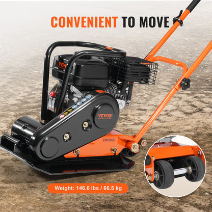 SucceBuy Gasoline Plate Compactor 6.5 HP Force Vibratory Compaction Tamper For Walkways, Patios, Asphalts Paver Landscaping