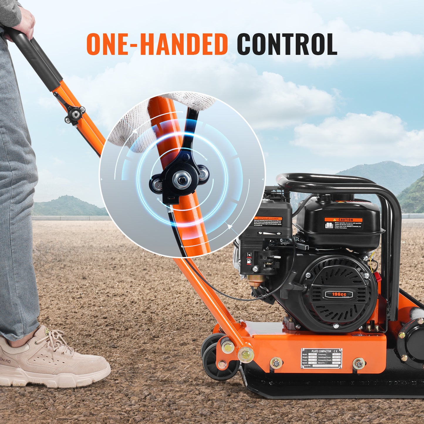 SucceBuy Gasoline Plate Compactor 6.5 HP Force Vibratory Compaction Tamper For Walkways, Patios, Asphalts Paver Landscaping